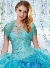 Elegant See Through Beaded and Ruffled Detachable Quinceanera dresses in Blue