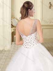 Elegant See Through Scoop Beaded Bodice Quinceanera Dress in Tulle
