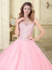 Elegant See Through Scoop Beaded Bodice Quinceanera Dress in Tulle