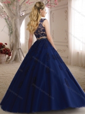 Elegant Two Pieces See Through Scoop Beaded and Applique Discount Quinceanera Dresses in Aqua Blue