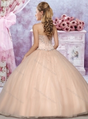 Exclusive Strapless Beaded Champagne 15th Birthday Dresses in Tulle