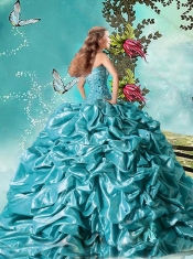 Exclusive Visible Boning Bubble and Beaded Teal Discount Quinceanera Dresses in Taffeta