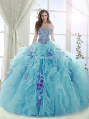 Exquisite Beaded and Ruffled Light Blue and Lavender Detachable Quinceanera Dresses