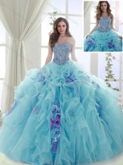 Exquisite Beaded and Ruffled Light Blue and Lavender Detachable Quinceanera Dresses