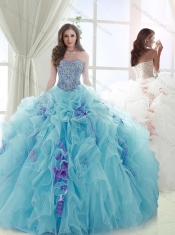 Exquisite Beaded and Ruffled Light Blue and Lavender Detachable Quinceanera Dresses