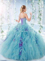 Exquisite Beaded Bust and Ruffled Detachable Quinceanera Dresses in Aqua Blue