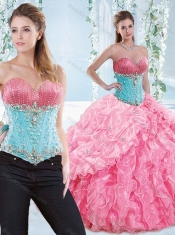 Exquisite Rose Pink Detachable Quinceanera Dresses with Beading and Ruffles