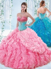Exquisite Rose Pink Detachable Quinceanera Dresses with Beading and Ruffles