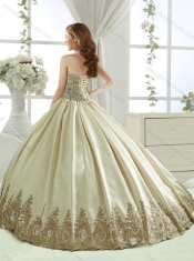 Exquisite Taffeta Beaded and Applique Champagne Quinceanera Dresses with Detachable Skirt