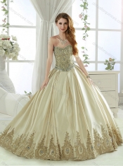 Exquisite Taffeta Beaded and Applique Champagne Quinceanera Dresses with Detachable Skirt