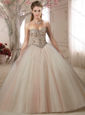 Fashion Trend Beaded Bodice Champagne Sweet 15th Birthday Dresses with Sweep Train
