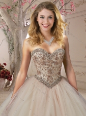 Fashion Trend Beaded Bodice Champagne Sweet 15th Birthday Dresses with Sweep Train