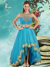 Fashionable Beaded and Applique Detachable Quinceanera Dresses in Baby Blue