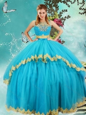 Fashionable Beaded and Applique Detachable Quinceanera Dresses in Baby Blue