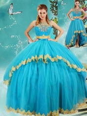 Fashionable Beaded and Applique Detachable Quinceanera Dresses in Baby Blue