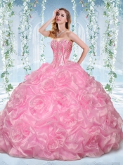 Fashionable Beaded and Bubble Organza  Discount Quinceanera Dresses in Rose Pink
