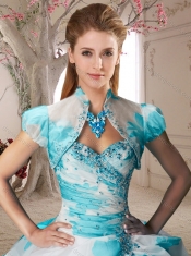 Fashionable Beaded White and Blue 15th Birthday Dresses in Printed and Tulle
