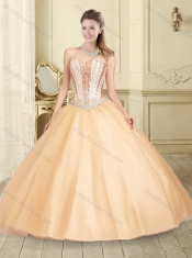 Fashionable Visible Boning Beaded Bodice Champagne Quinceanera Dress