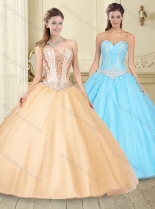 Fashionable Visible Boning Beaded Bodice Champagne Quinceanera Dress