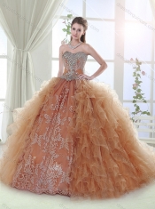 Gorgeous Applique and Ruffled Detachable Sweet 15th Birthday Dresses in Champagne and Rust Red
