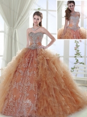 Gorgeous Applique and Ruffled Detachable Sweet 15th Birthday Dresses in Champagne and Rust Red