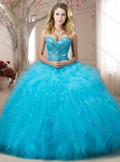 Gorgeous Beaded and Ruffled Sweetheart Coral Red Quinceanera Gown in Organza