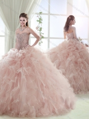 Gorgeous Sweep Train Baby Pink Detachable Quinceanera Dresses with Beading and Ruffles