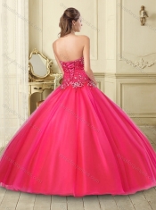 Hot Sale Sweetheart Coral Red Tulle 15th Birthday Dresses with Beading