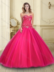 Hot Sale Sweetheart Coral Red Tulle 15th Birthday Dresses with Beading