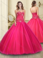 Hot Sale Sweetheart Coral Red Tulle 15th Birthday Dresses with Beading