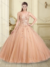 Latest Bateau Sequined Decorated Bodice 15th Birthday Dresses in Champagne