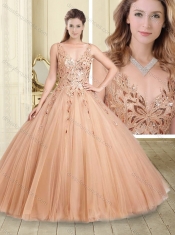 Latest Bateau Sequined Decorated Bodice 15th Birthday Dresses in Champagne