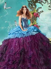 Latest Beaded and Ruffled Purple and Blue Quinceanera Dress in Taffeta and Organza