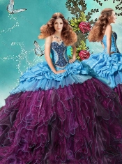 Latest Beaded and Ruffled Purple and Blue Quinceanera Dress in Taffeta and Organza