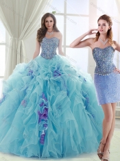 Latest Brush Train Detachable Quinceanera Dresses in Light Blue and Lavender