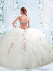 Latest Ruffled and Beaded Detachable Quinceanera Gowns in Aquamarine