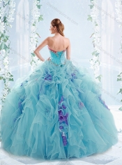 Latest Ruffled and Beaded Detachable Quinceanera Gowns in Aquamarine