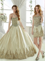 Latest Taffeta Beaded and Applique Champagne Quinceanera Dresses with Removable Skirt
