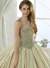 Latest Taffeta Beaded and Applique Champagne Quinceanera Dresses with Removable Skirt