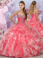 Latest Visible Boning Beaded and Applique Organza 15th Birthday Dresses in Two Tone