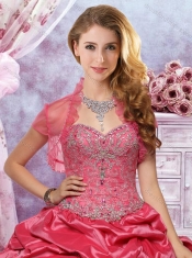 Lovely Beaded Coral Red  Discount Quinceanera Dresses with Appliques and Bubbles