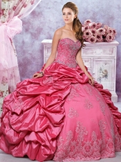Lovely Beaded Coral Red  Discount Quinceanera Dresses with Appliques and Bubbles