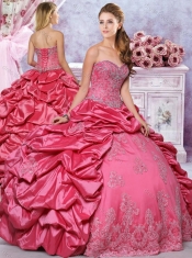 Lovely Beaded Coral Red Discount Quinceanera Dresses with Appliques and Bubbles