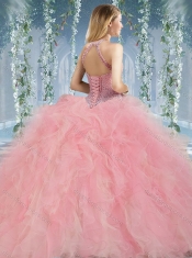 Lovely Beaded Decorated Halter Top Rainbown  Discount Quinceanera Dresses in Organza