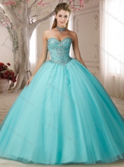 Lovely Big Puffy Beaded Bodice and Applique Sweet 15th Birthday Dresses in Aqua Blue