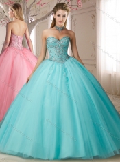 Lovely Big Puffy Beaded Bodice and Applique Sweet 15th Birthday Dresses in Aqua Blue