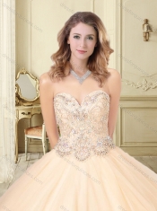 Lovely Big Puffy Champagne Quinceanera Dress with Beaded Bodice