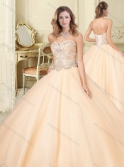 Lovely Big Puffy Champagne Quinceanera Dress with Beaded Bodice