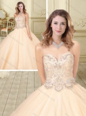 Lovely Big Puffy Champagne Quinceanera Dress with Beaded Bodice