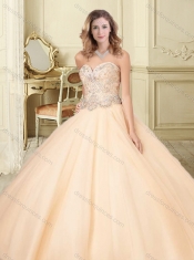 Lovely Big Puffy Champagne Quinceanera Dress with Beaded Bodice